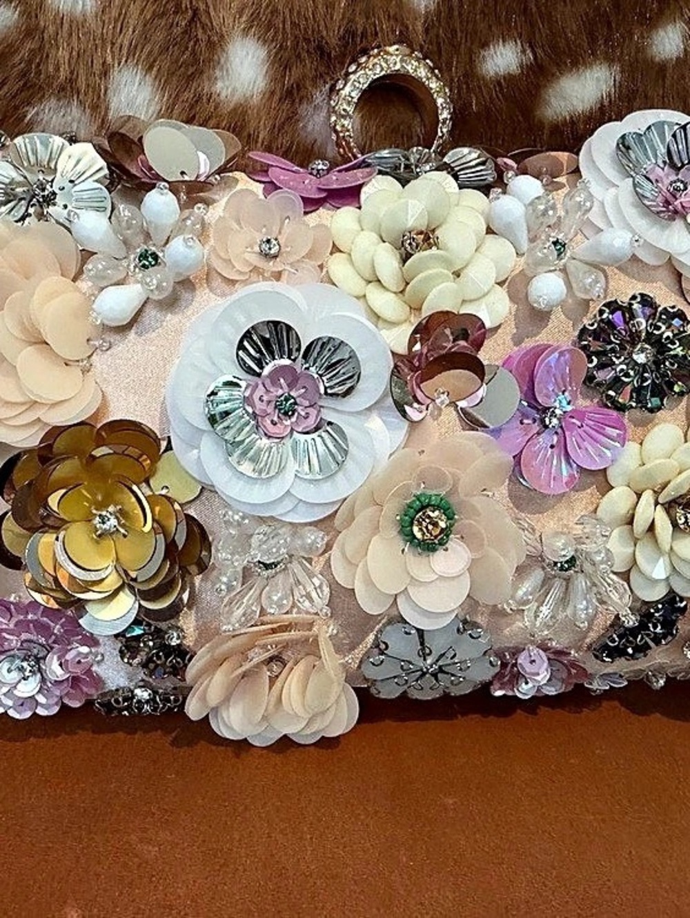 Floral Embellished Clutch in Pink & White New